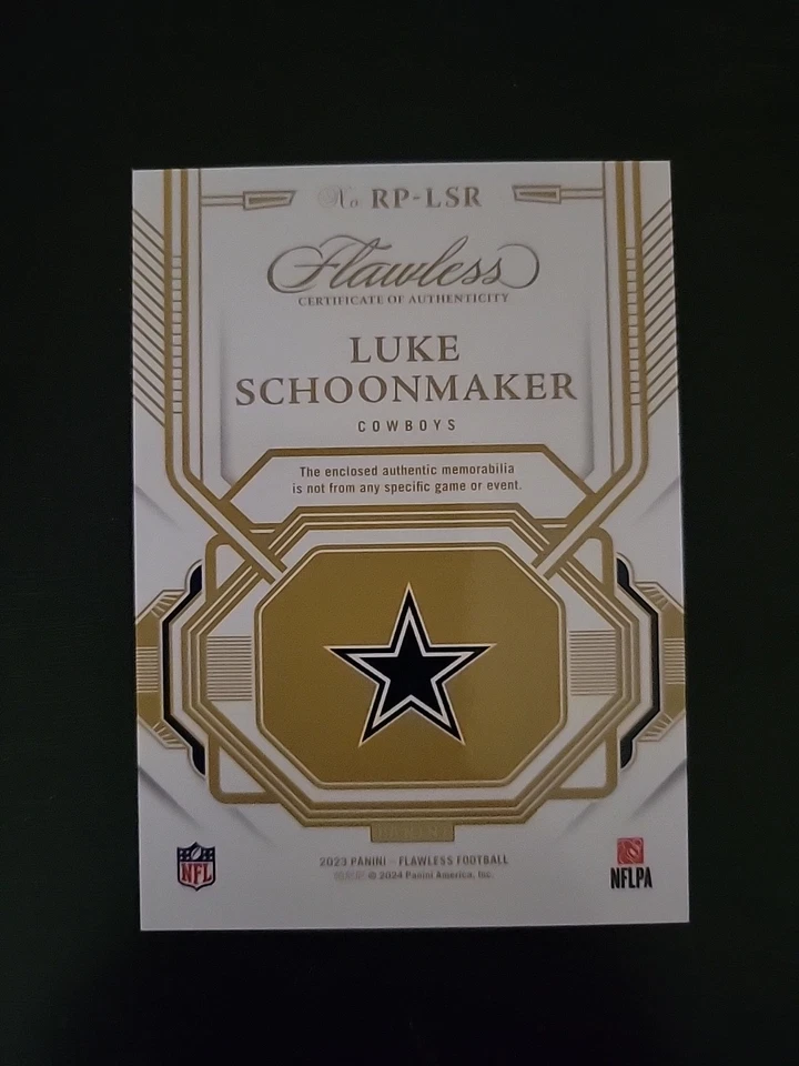 2023 Panini Flawless Debut Duals Luke Schoonmaker #RP-LSR Sapphire RC Patch 4/10 - Image 2 of 4