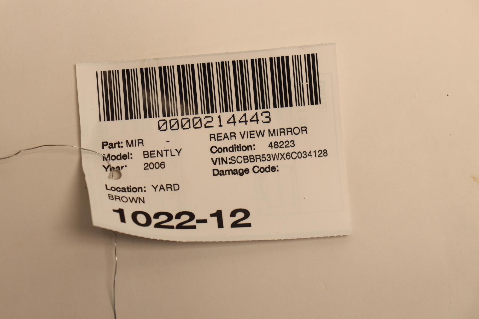 2006-2012 BENTLEY CONTINENTAL FLYING SPUR REAR VIEW INTERIOR MIRROR AUTO DIM OEM