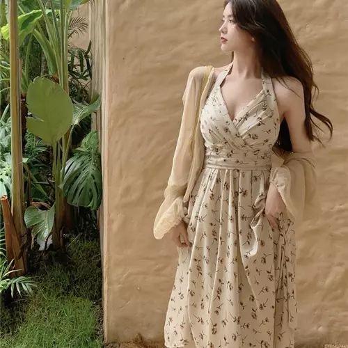 Halter dress with best sale cardigan