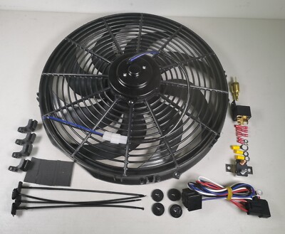 16'' Inch Electric Radiator Fan High 3000+ CFM Thermostat Wiring Switch Relay Kit
