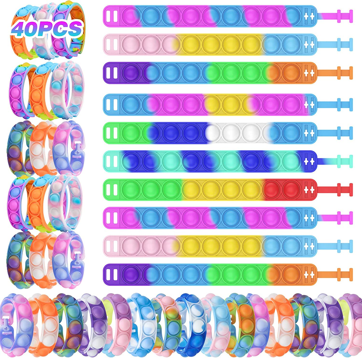Pack of 20 Pop Bracelet It, Fidget Toys Pack, Pop Bracelet Fidget Toy Set, Silicone Rainbow Baby Sensory Toy Gifts for Children, Boys, Girls, Stress Relief & Anti-Anxiety Pack of 20 Pop Bracelet It, Fidget Toys Pack, Pop Bracelet Fidget Toy Set, Silicone Rainbow Baby Sensory Toy Gifts for Children, Boys, Girls, Stress Relief & Anti-Anxiety