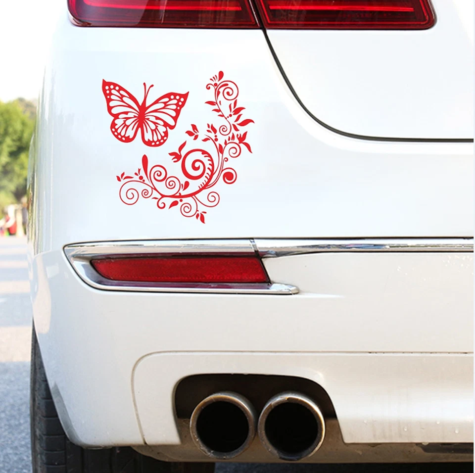 Red Butterfly Flower Vinyl Sticker Car Van Laptop Mirror Wall Art Window Decals - Image 3 of 4