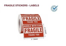 FRAGILE STICKERS/ LABELS - Red Warning Stickers - Shipping Postage Label Packing