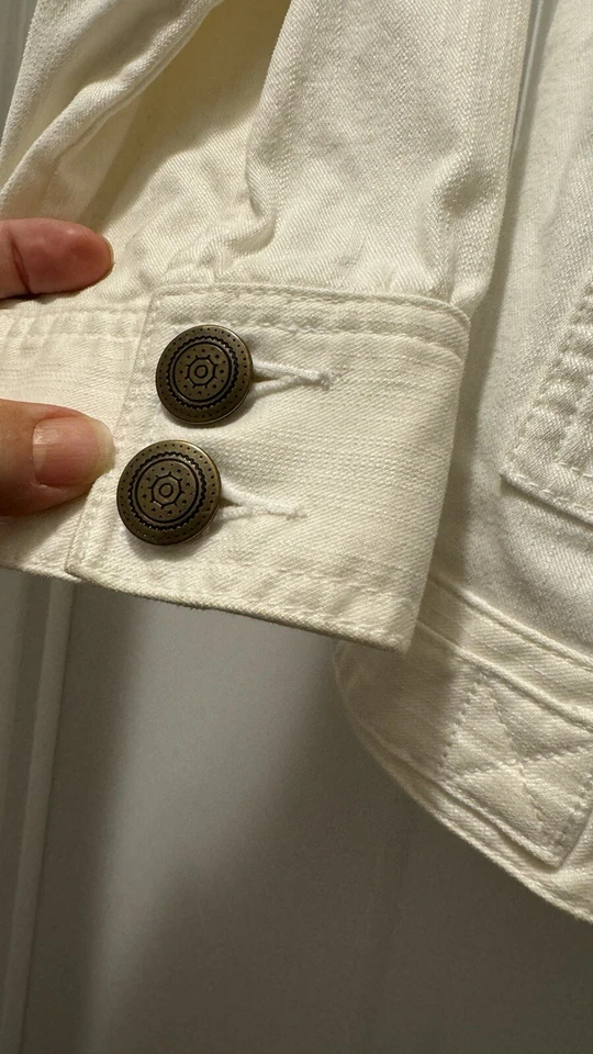 Chaqueta vaquera Hearts of Palm para mujer blanca denim con cuentas manga 3/4 talla 8 usada en excelente estado Foto 2 de 4