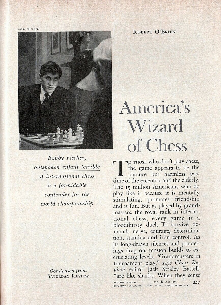 BOBBY FISCHER 1963 AMERICA'S 20-YEAR-OLD WIZARD OF CHESS CONTENDER FEATURE