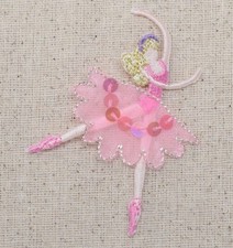 Iron On Applique Embroidered Patch Ballerina Dancer Pink Ballet Dress Sequins