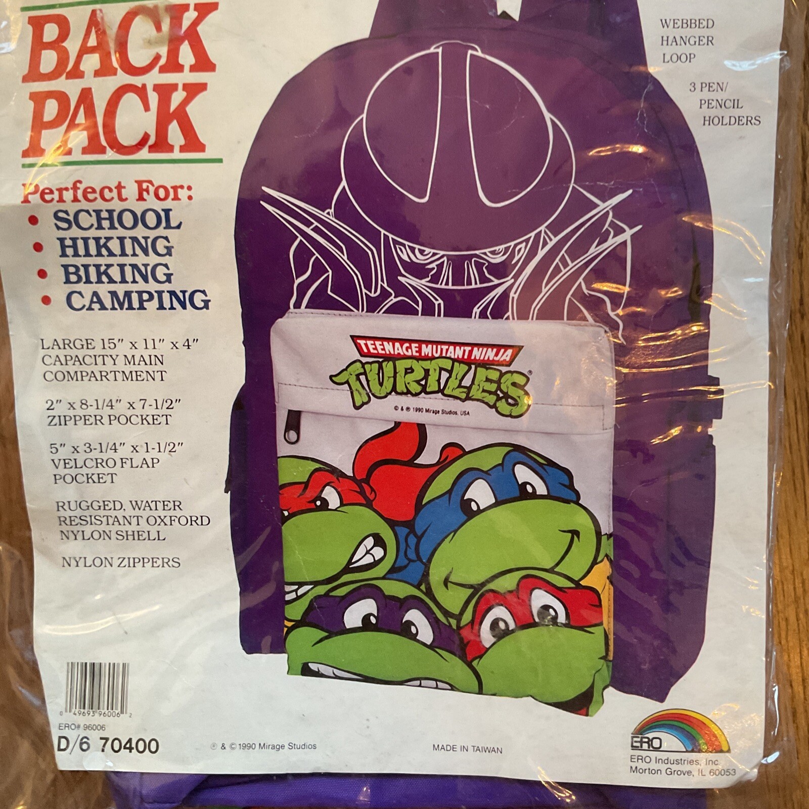 VINTAGE TEENAGE MUTANT NINJA TURTLES BACKPACK  1990 MIRAGE NEW IN PACKAGE RARE image 6