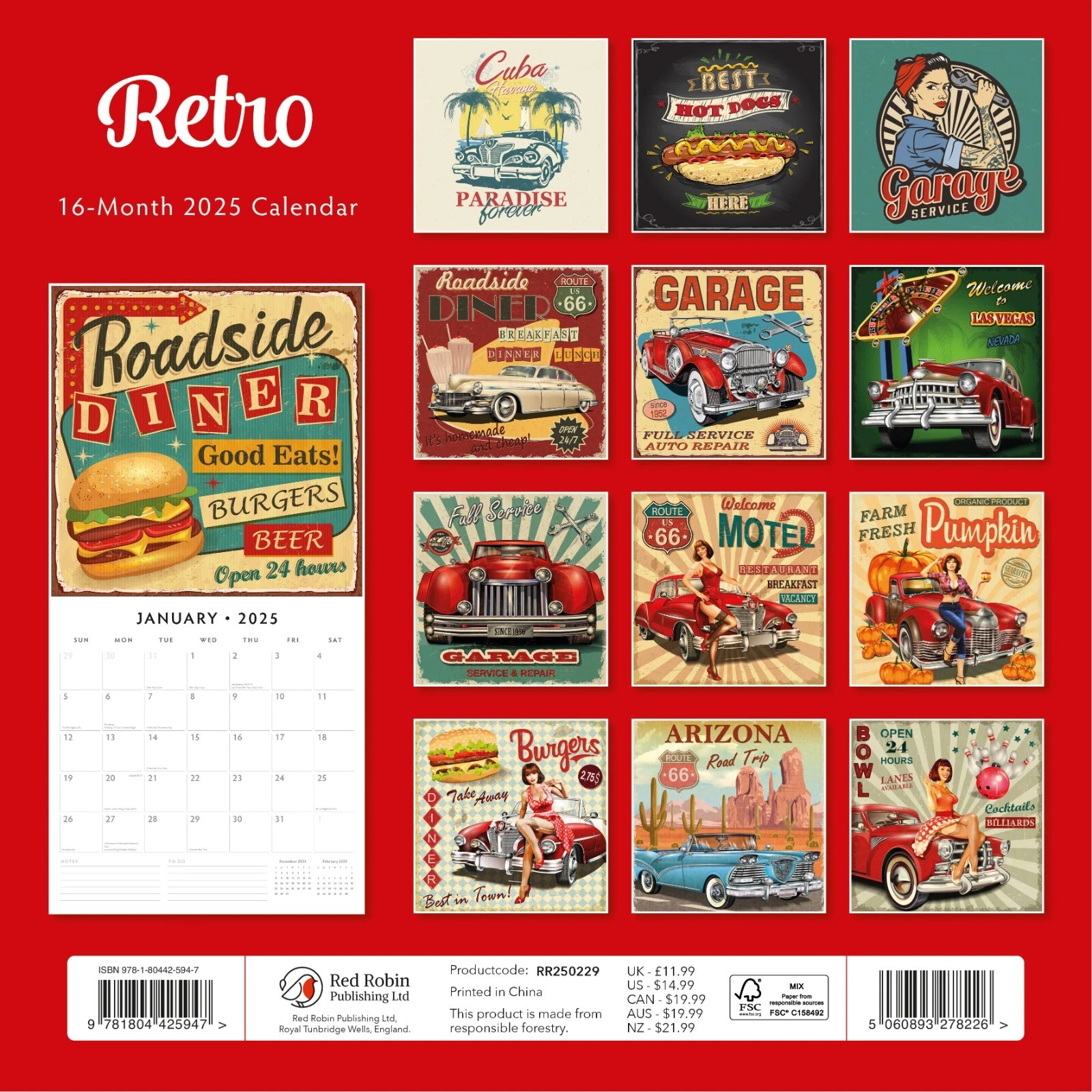 Retro 2025 Square Wall Calendar
