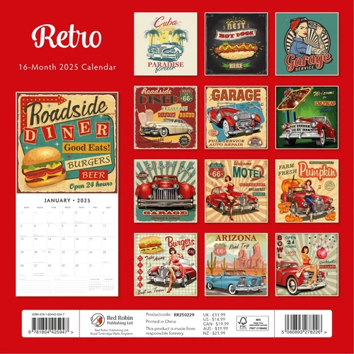 Retro 2025 Square Wall Calendar