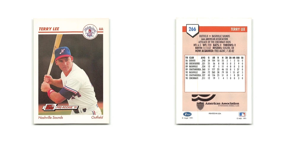 Terry Lee 1991 Line Drive AAA #266 Nashville Sounds Baseball Card NM - Image 3 of 3