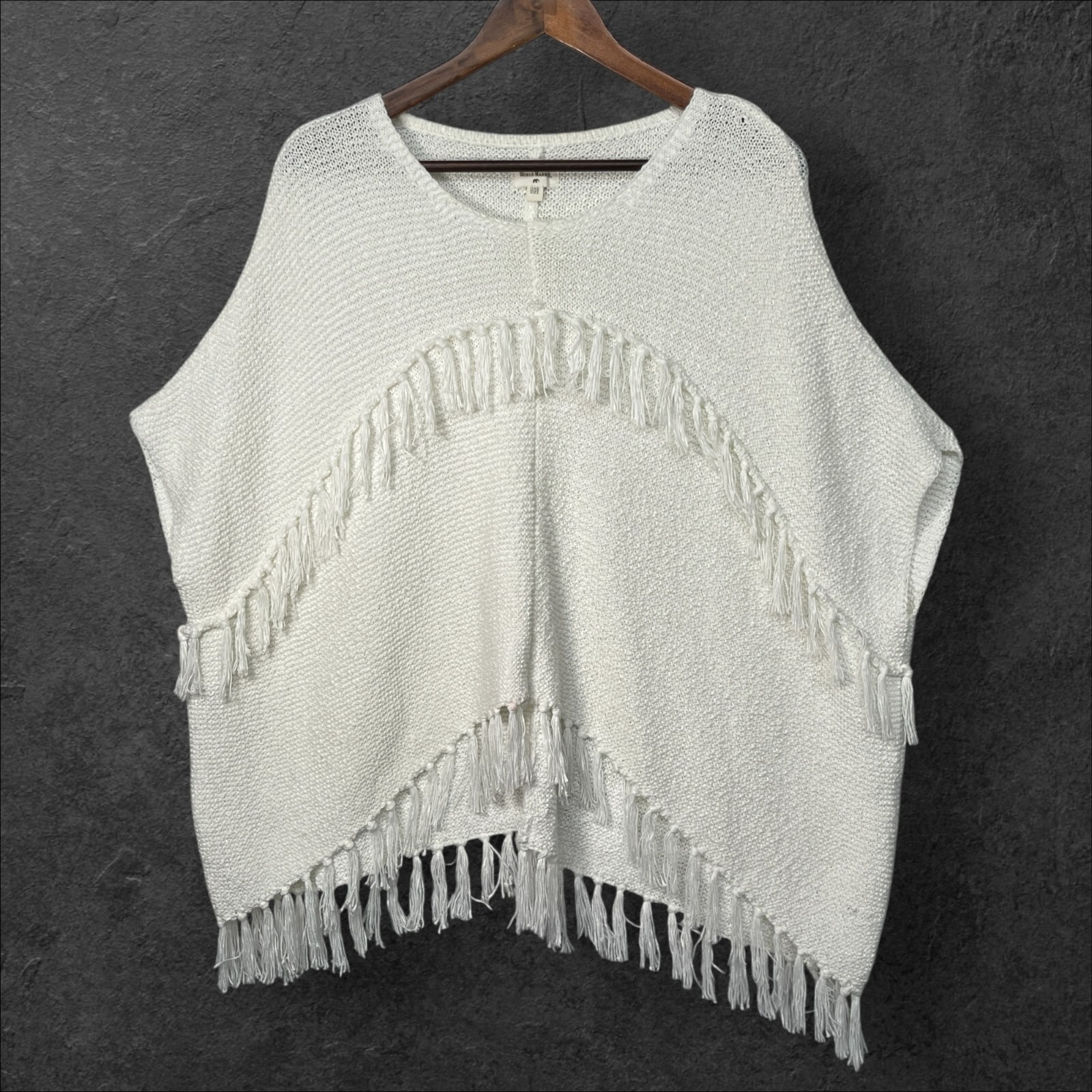 World Market Women Fringe Boxy Sweater Size One Size White Knit Pullover