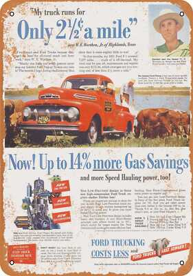 #ad METAL SIGN 1952 Ford Trucks Gas Savings Vintage Look Reproduction $19.95