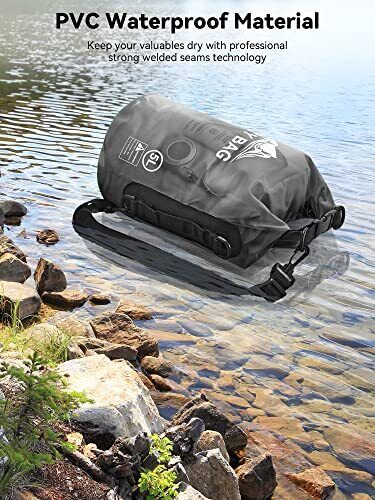 Waterproof Dry Bag for Women Men/10L/20L/30L/40L Roll Top Lightweight 5L Black - Picture 3 of 6