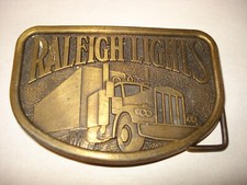 Vintage Raleigh Lights Cigarettes Semi Truck Brass Tone Belt Buckle 70's