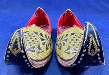 Vintage Punjabi Tilla Juttis Gold Embroidered Leather Curled Toe Slipper Shoes