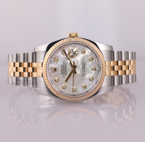 Rolex Mens Datejust 116233 Jubilee 36mm 18k Fluted Bezel White MOP Diamond Dial - Picture 4 of 5