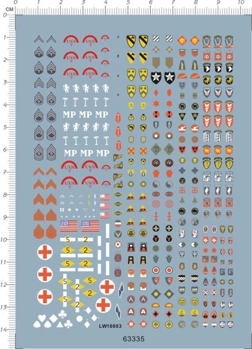 1/18 WWII US ARMY Badge Armband Helmet Markings Figure Model Water Slide Decal