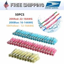 50PCS Heat Shrink Crimp Bullet Terminals Female Male Wire Connectors 10-22WAG
