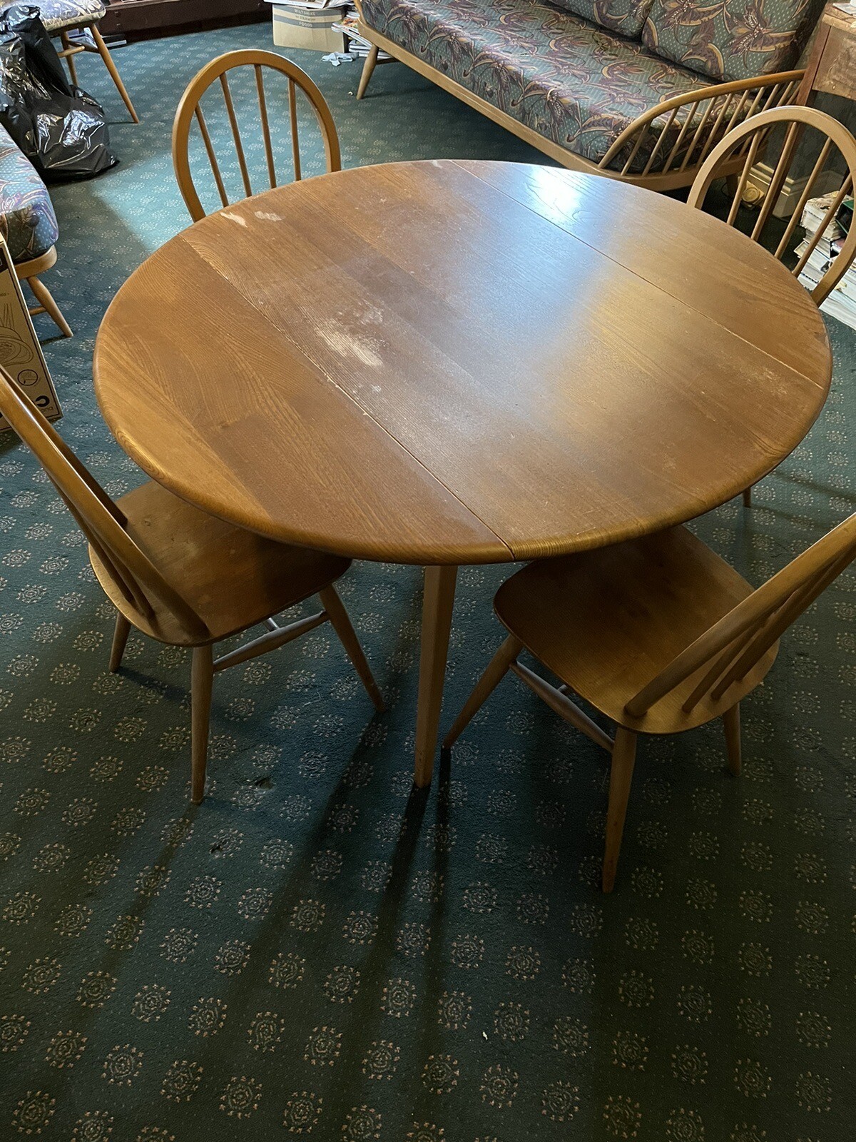 Vintage Ercol Dining Set Drop Leaf Table & 4 Quaker Chairs Elm 60s/70s