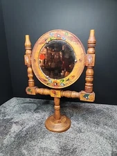 Vintage Wooden Dresser Top Shave Mirror Hand Painted 