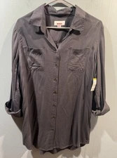 New Juniors Bongo Long Sleeve Shirt Button Down Size Large Gray 