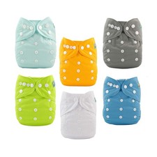 ALVABABY Baby Cloth Diaper 6 Pack with 12 Inserts One Size, 01 Pure Color