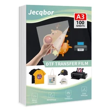 Jecqbor DTF Transfer Film Paper PET Heat Transfer Paper A3 (100sheet), Double...