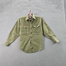 VINTAGE Boy Scouts Of America Boy Button Up Shirt Large Green Embroidered Twill