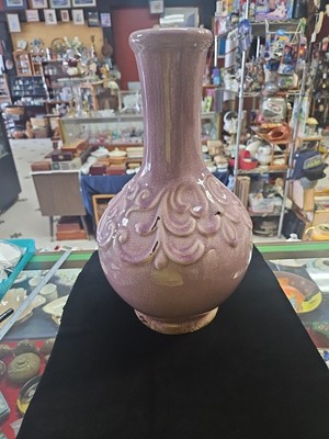 15''-Crackle/Distressed Light Purple Ceramic Vase-W/Designs Around-Very Pretty!