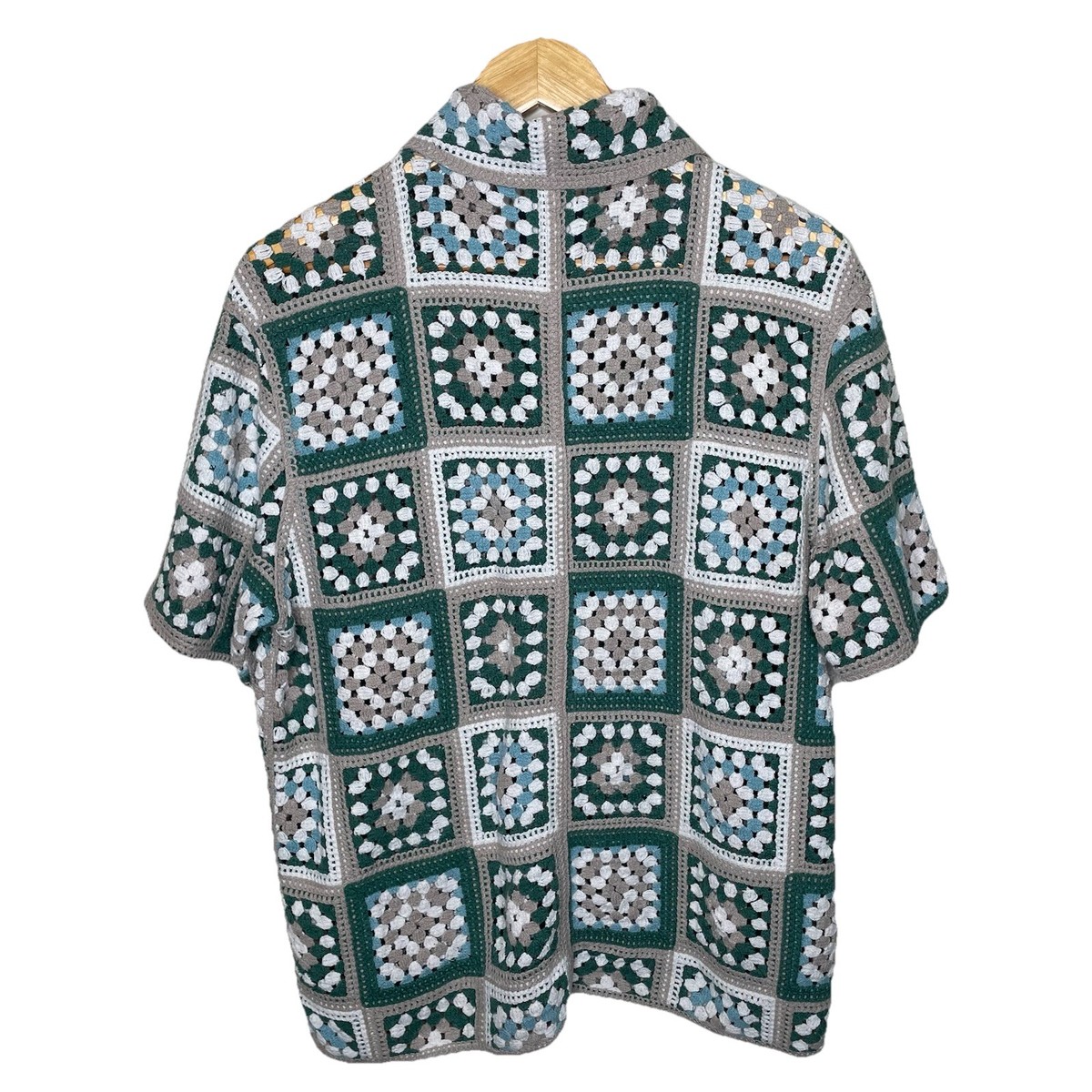 Abercrombie & Fitch Crochet Granny Square Shirt Mens M Boho Resort