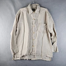 Structure Linen Shirt Mens  Large Beige Long Sleeve Beach Vacation Pocket