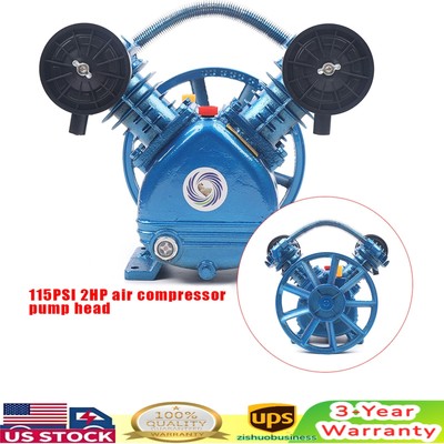 2HP 115 PSI 2 Piston Twin Cylinder Air Compressor Head Pump Single Stage V Style