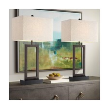 Modern Table Lamps Set of 2 - 30" Tall w/ USB  AC Outlet, Bronze  Oatmeal
