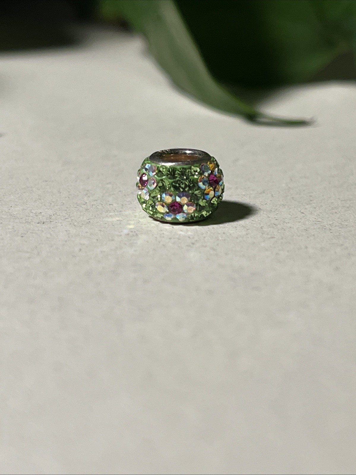 Sterling Silver Flower Pattern Rhinestone Murano … - image 1