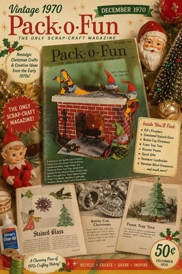 Vintage Pack-O-Fun Magazine December 1970 Christmas Crafts Elf Fireplace Stained