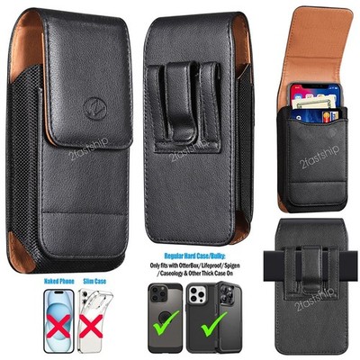 Leather Belt Clip Pouch For iPhone 17 16 15 14 13 12 11 X XR SE Fit Thick Case