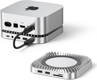 Raycue Mac mini M4 Dock & Stand with 8T NVMe SSD Enclosure, 2 USB A Silver 