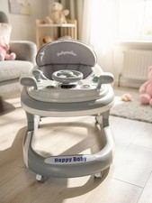 Happy Baby Baby Walker Adjustable Infant Toddler Activity Walker Gray/White