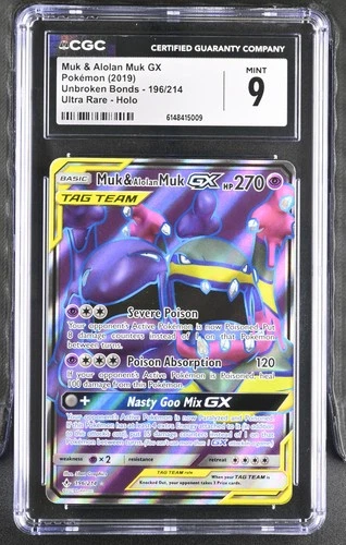Pokemon Muk & Alolan Muk Gx Unbroken Bonds 196/214 Ultra Rare CGC 9 Mint