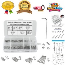 Comprehensive M2 Bolt and Nut Set - 250Pcs 304 Stainless Steel with  Standard