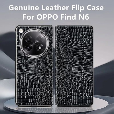 Genuine Leather Magnetic Flip Case OPPO Find N6 N5 Crocodile Pattern Book Cover