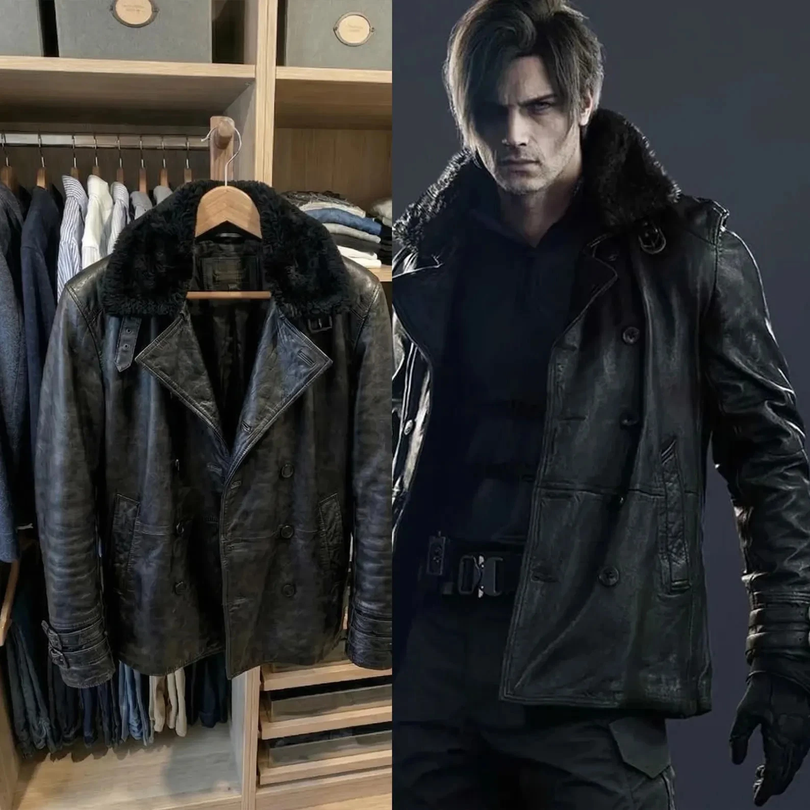 Leon S. Kennedy RE9 Black Leather Jacket Resident Evil Requiem Inspired Cosplay