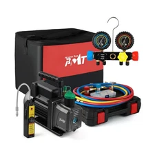 PB Motor TECH 4.5CFM 1/3HP Vacuum Pump with 4-Way AC Manifold Gauge Set for R...