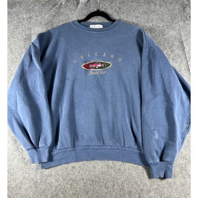 Vintage Chicago Route 66 Sweatshirt Mens XL 90s Cozy Blue Crewneck Made in USA