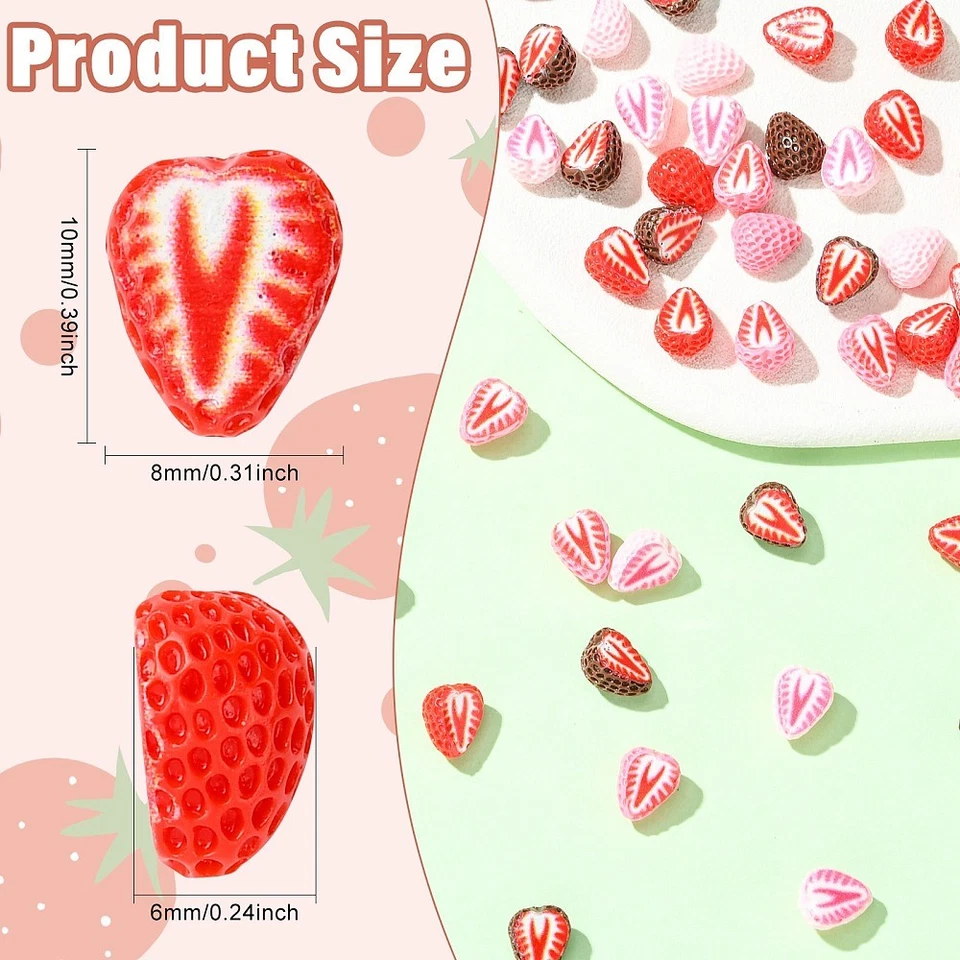 50x Cabujones de resina con respaldo plano medio rojo fresa para estuche de teléfono clip para el cabello decoración Foto 2 de 4