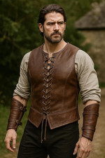 Handmade Men Medieval Lace up Leather Vest Vintage Brown Renaissance LARP ARMOUR