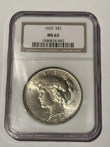 1925 $1 Peace Silver Dollar NGC MS63 Brown Label Better Date