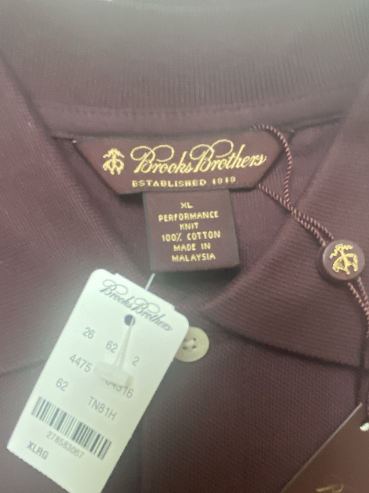 BROOKS BROTHERS Shirt Men's XL Slim Burgundy Long Sleeve Cotton Performance Polo thumbnail 2