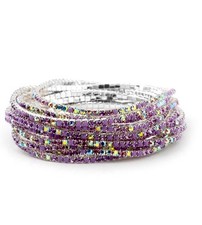Rhinestone Crystal 12 PCS Layered Stretch Bracelets Lilac Purple 