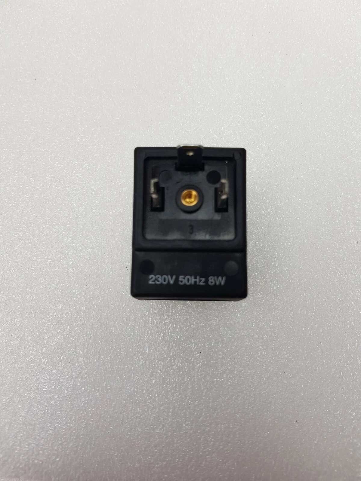 DIN 43650 socket of the coil, marked 230V 50Hz 8W